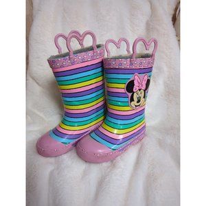 Western Chief Minnie Mouse Boots Girls Sz 7/8‎ fur lined rain Pink